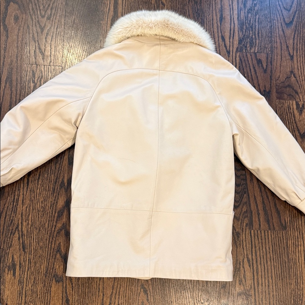 Marvin Richards vintage cream leather jacket white fox fur collar Size Small - Picture 6 of 9